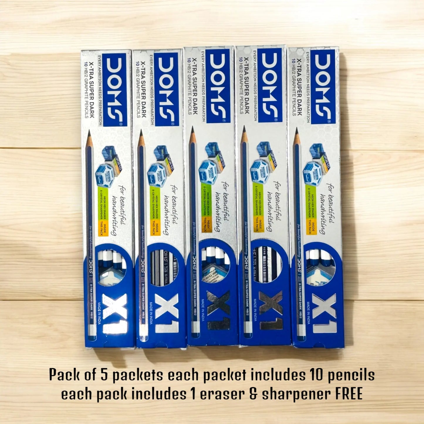 Doms X1 Super Dark Round Pencils (Pack of 50 Pencils) 5 packets x 10 pencils | Free eraser and pencils in each packet SS Creation Books