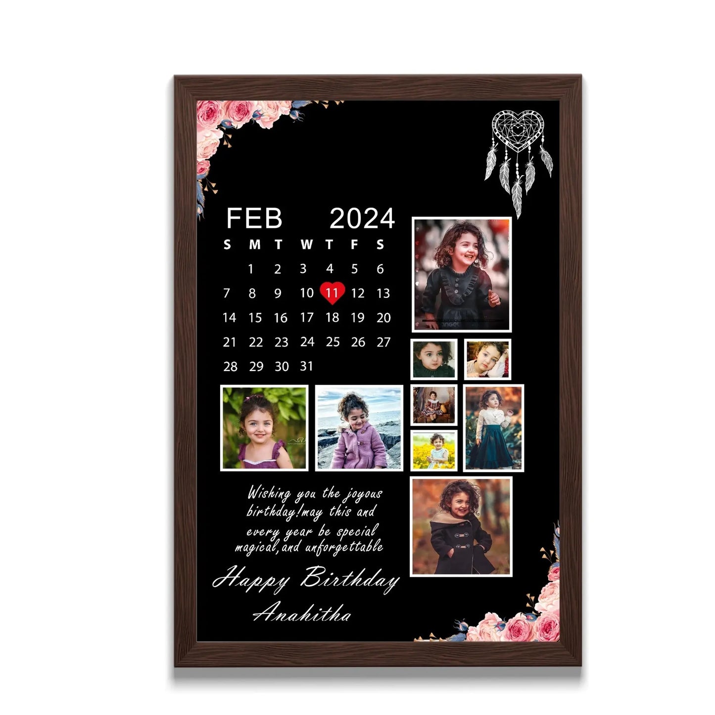 Customized Design Happy Birthday | Happy Anniversary Photo Frames with Floral Corners, Message & Photos |Available in (12x18, 12x8, 12x10 inches)