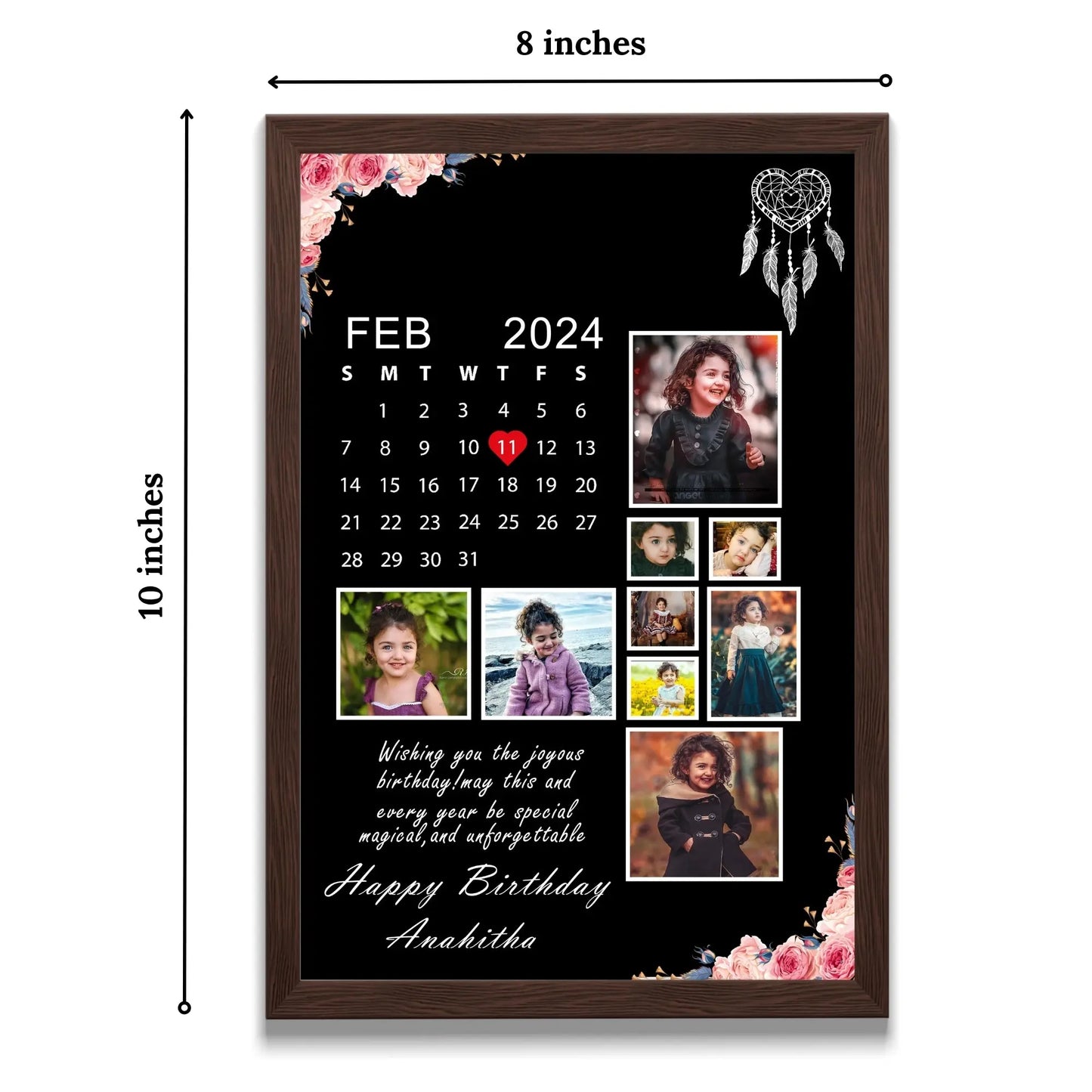 Customized Design Happy Birthday | Happy Anniversary Photo Frames with Floral Corners, Message & Photos |Available in (12x18, 12x8, 12x10 inches)