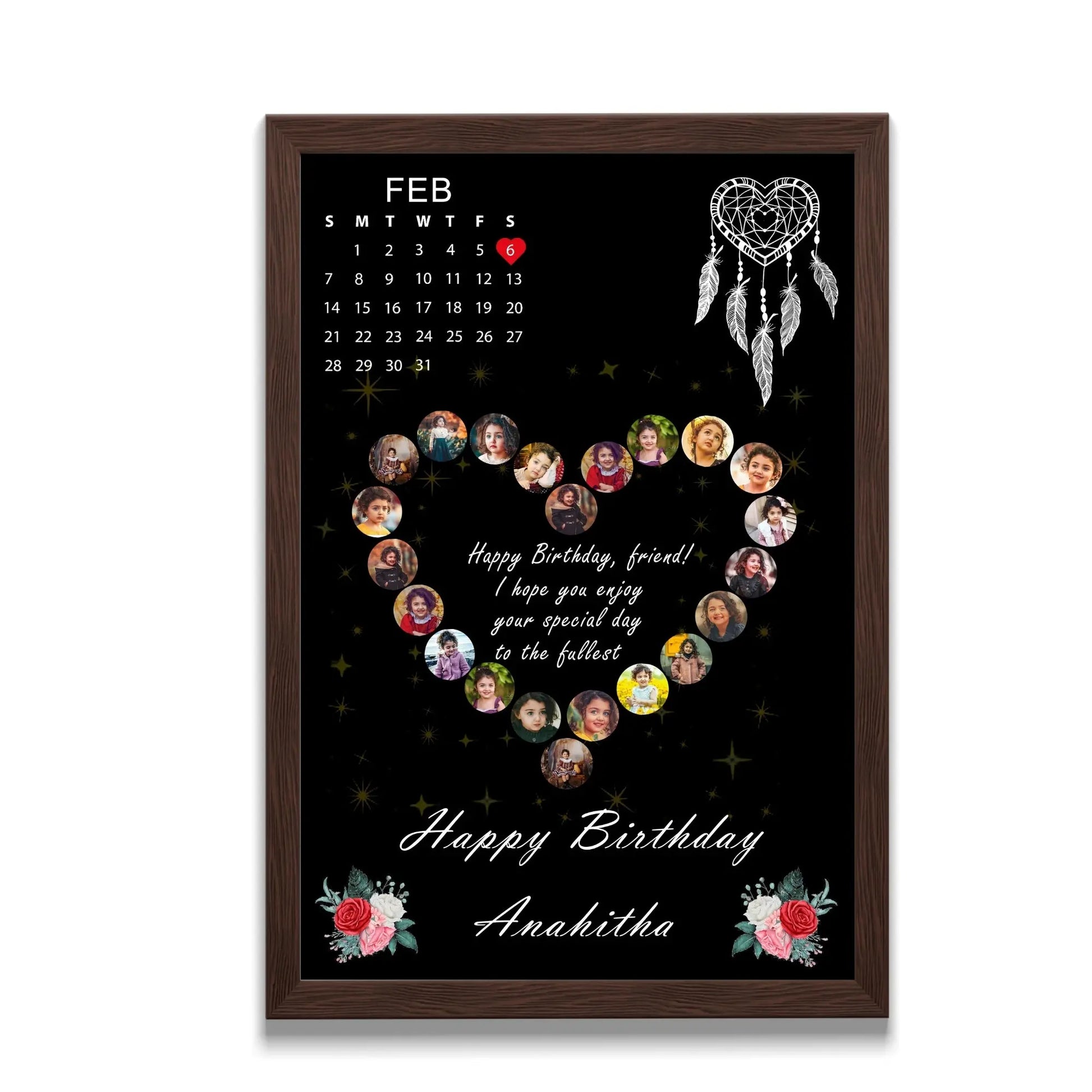 Black Heart Design Happy Birthday | Happy Anniversary Customized Photo Frames with calendar Frames Available in (12x18, 12x8, 12x10 inch - Graphikr - Publishing, Printing & Customized Gifting