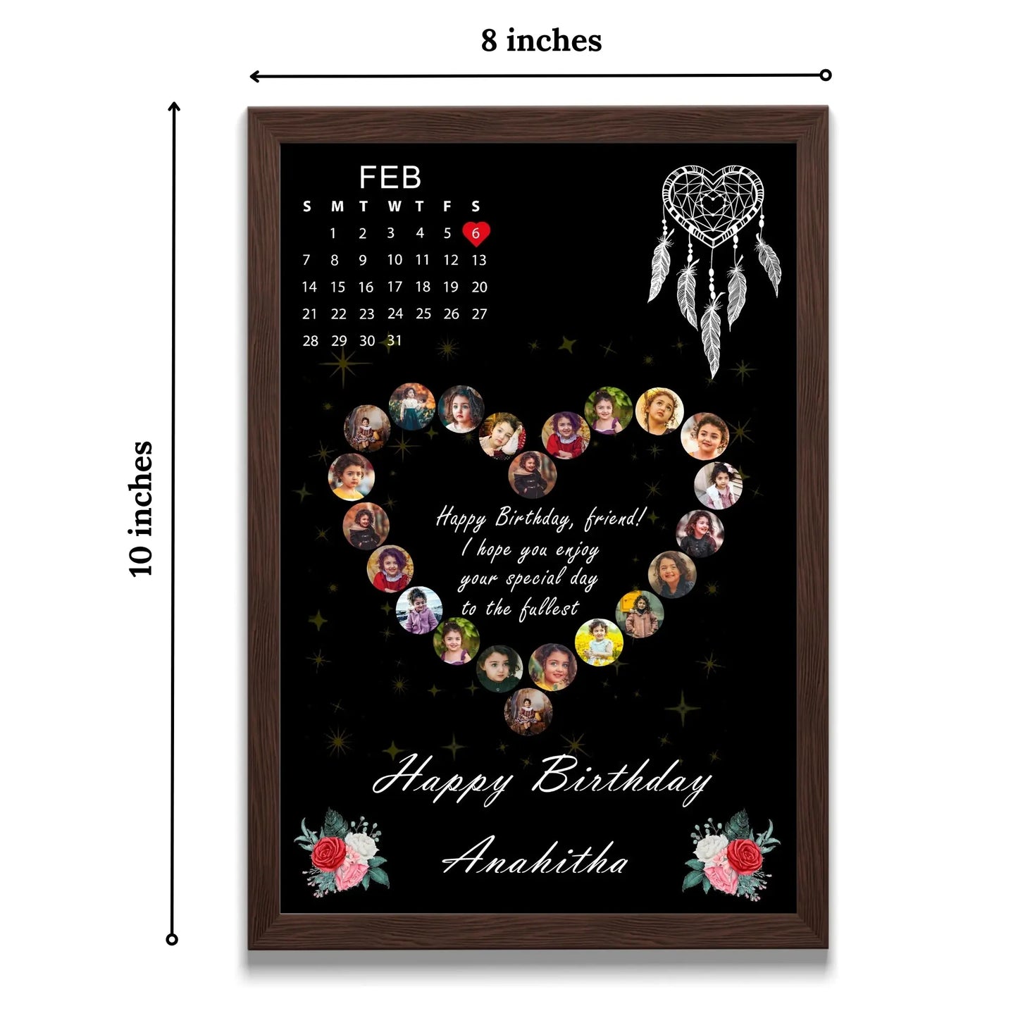 Black Heart Design Happy Birthday | Happy Anniversary Customized Photo Frames with calendar Frames Available in (12x18, 12x8, 12x10 inch - Graphikr - Publishing, Printing & Customized Gifting
