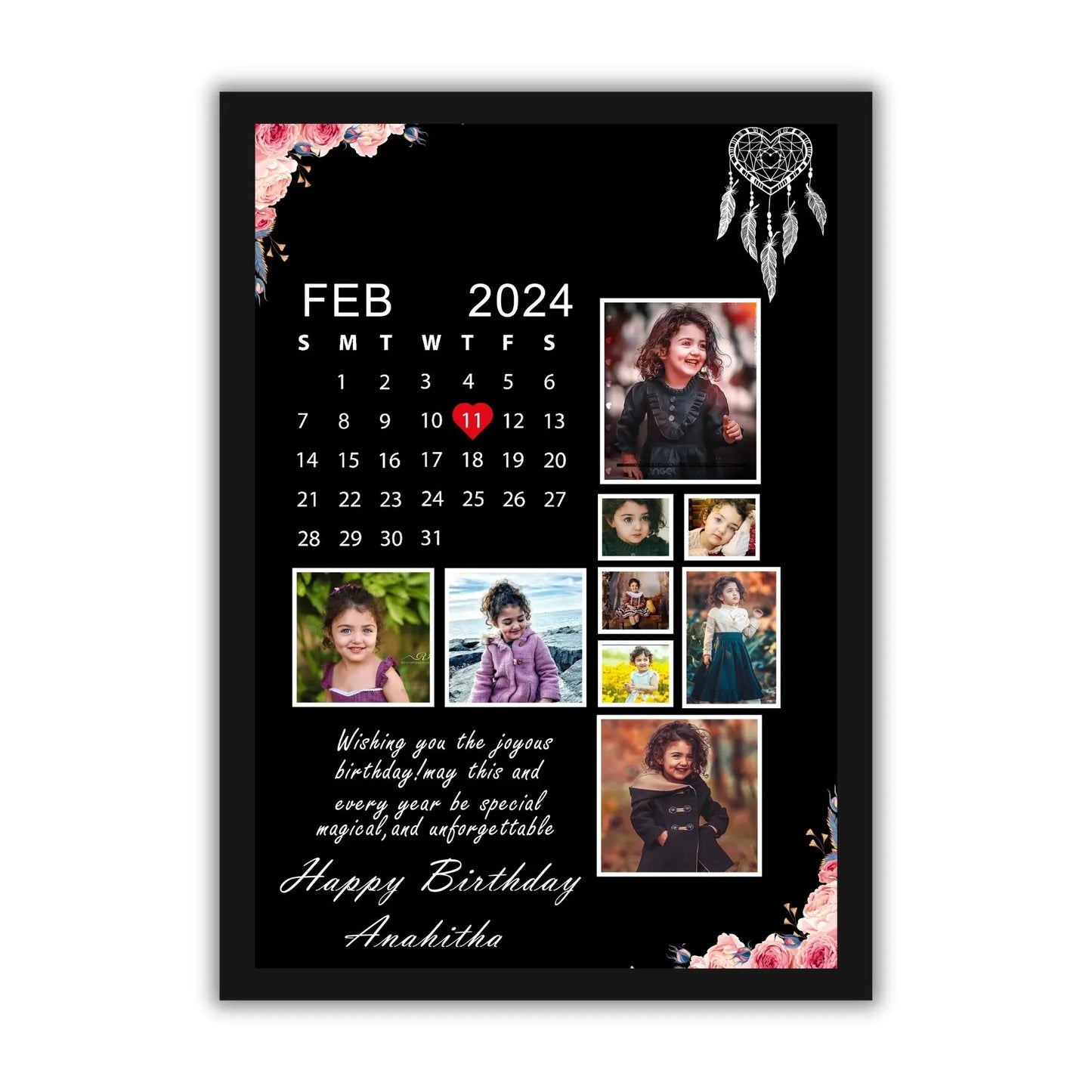 Customized Design Happy Birthday | Happy Anniversary Photo Frames with Floral Corners, Message & Photos |Available in (12x18, 12x8, 12x10 inches)