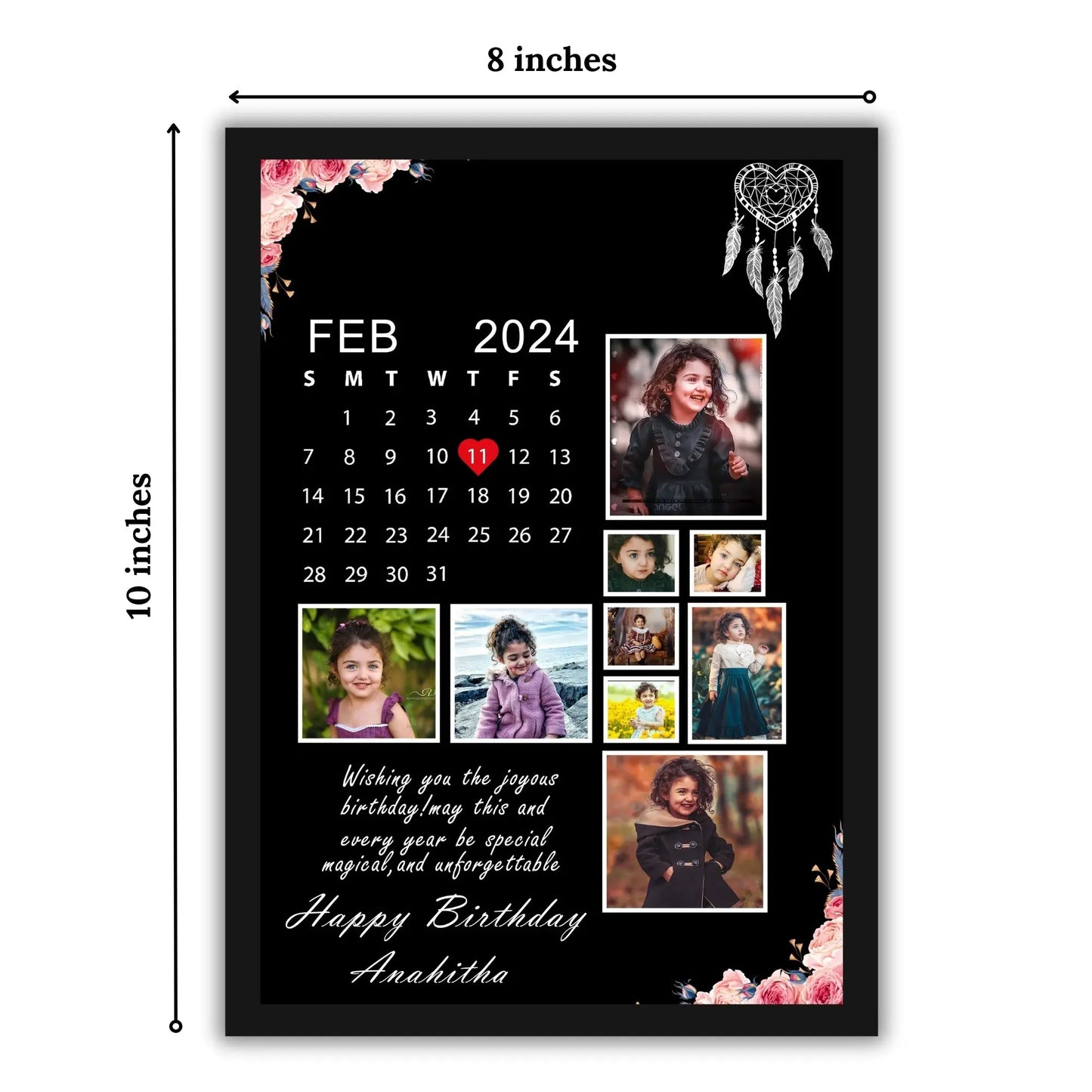 Customized Design Happy Birthday | Happy Anniversary Photo Frames with Floral Corners, Message & Photos |Available in (12x18, 12x8, 12x10 inches)