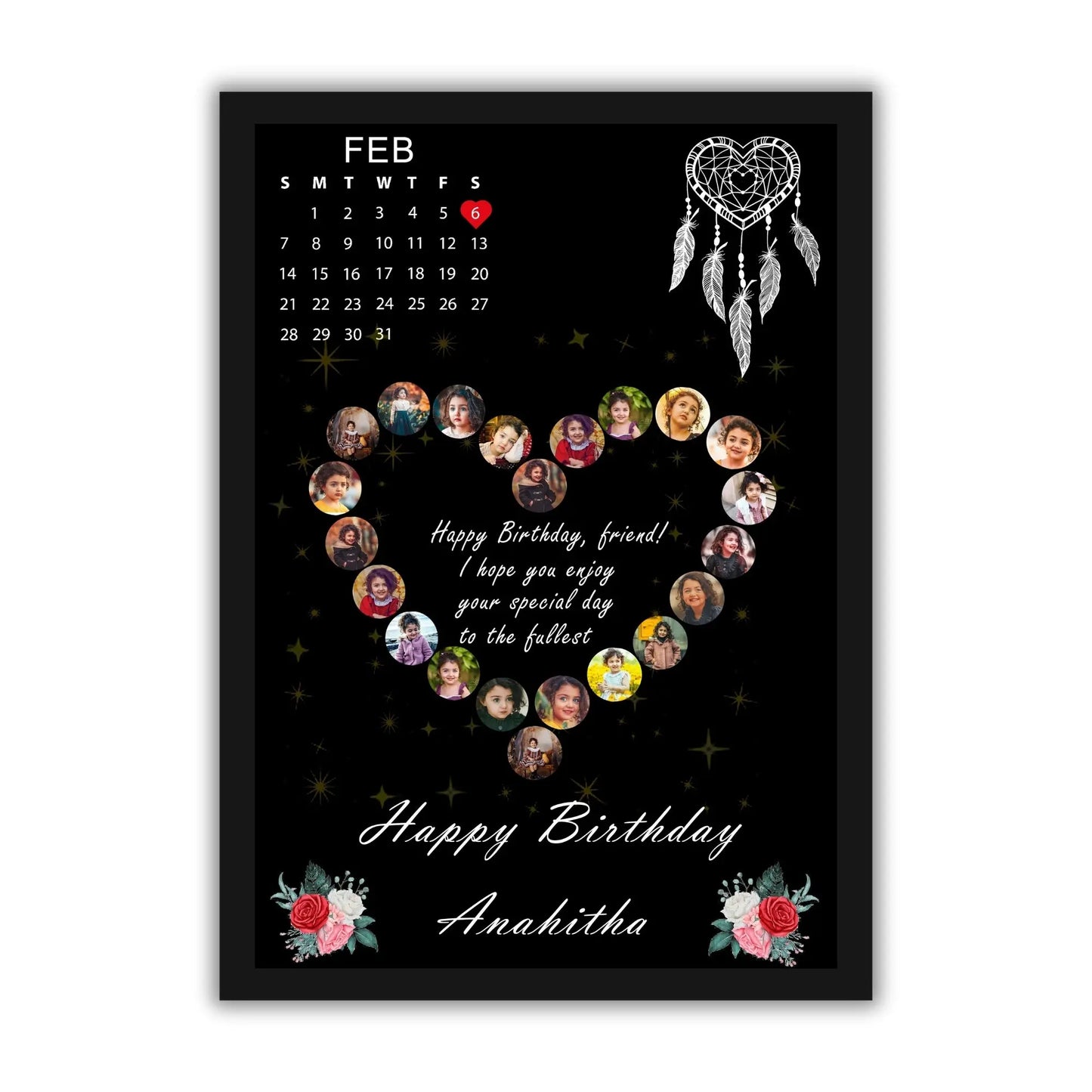 Black Heart Design Happy Birthday | Happy Anniversary Customized Photo Frames with calendar Frames Available in (12x18, 12x8, 12x10 inch - Graphikr - Publishing, Printing & Customized Gifting
