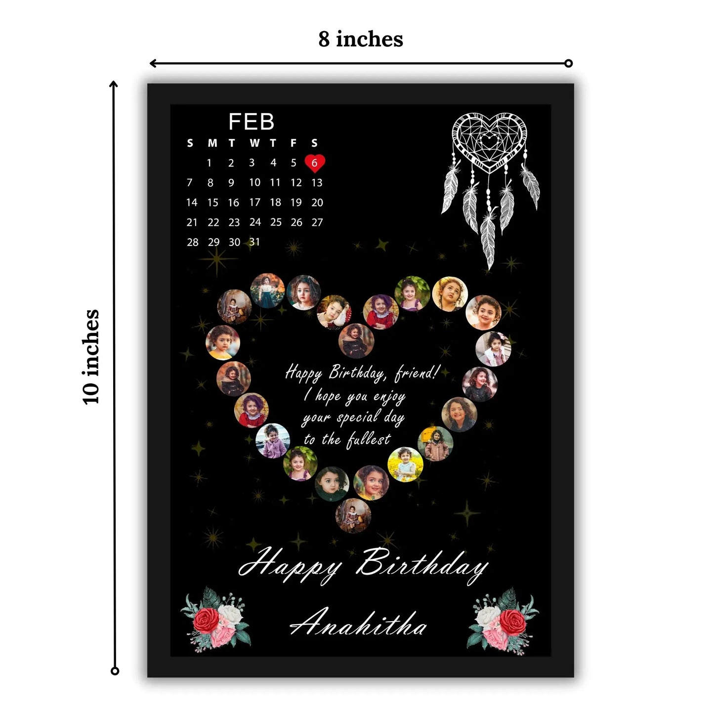 Black Heart Design Happy Birthday | Happy Anniversary Customized Photo Frames with calendar Frames Available in (12x18, 12x8, 12x10 inch - Graphikr - Publishing, Printing & Customized Gifting