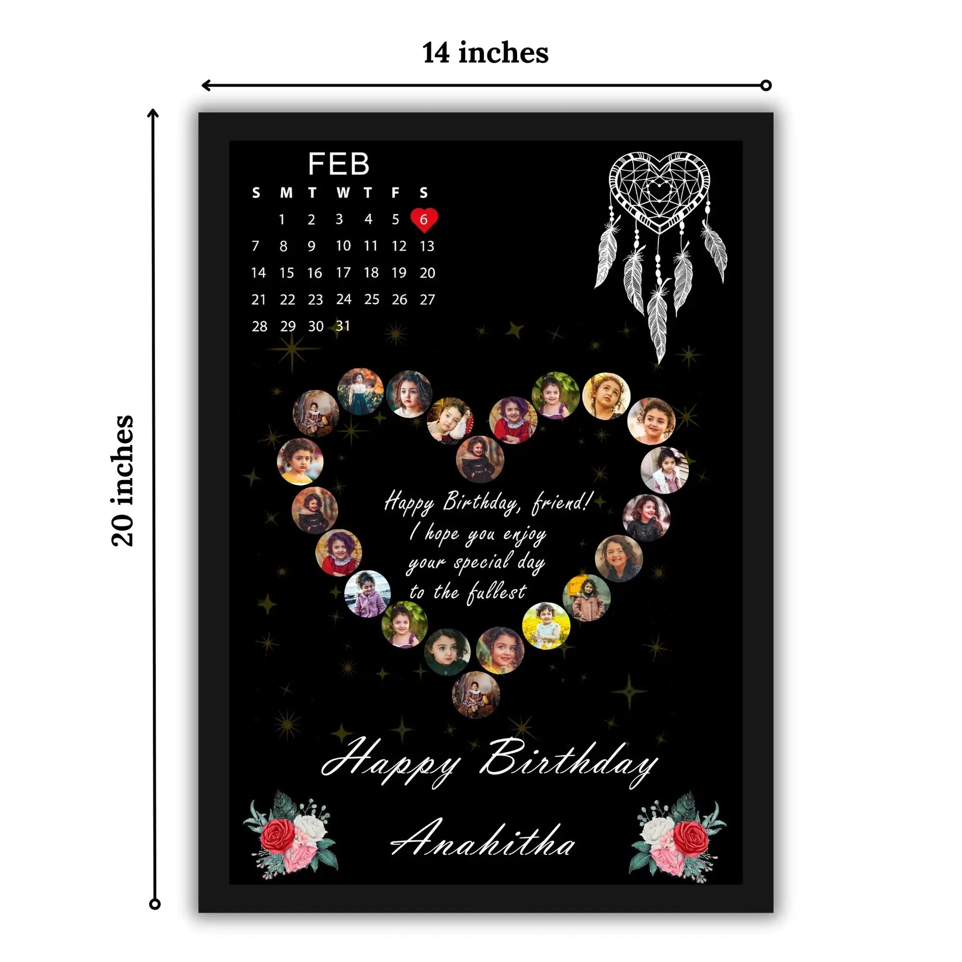 Black Heart Design Happy Birthday | Happy Anniversary Customized Photo Frames with calendar Frames Available in (12x18, 12x8, 12x10 inch - Graphikr - Publishing, Printing & Customized Gifting