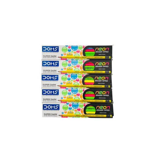 DOMS Neon Rubber Tipped HB/2 Graphite Pencils Box Pack | Free Sharpner Inside The Box | Easy & Smooth Sharpening | Pack Of 50 Pencils SS Creation Books