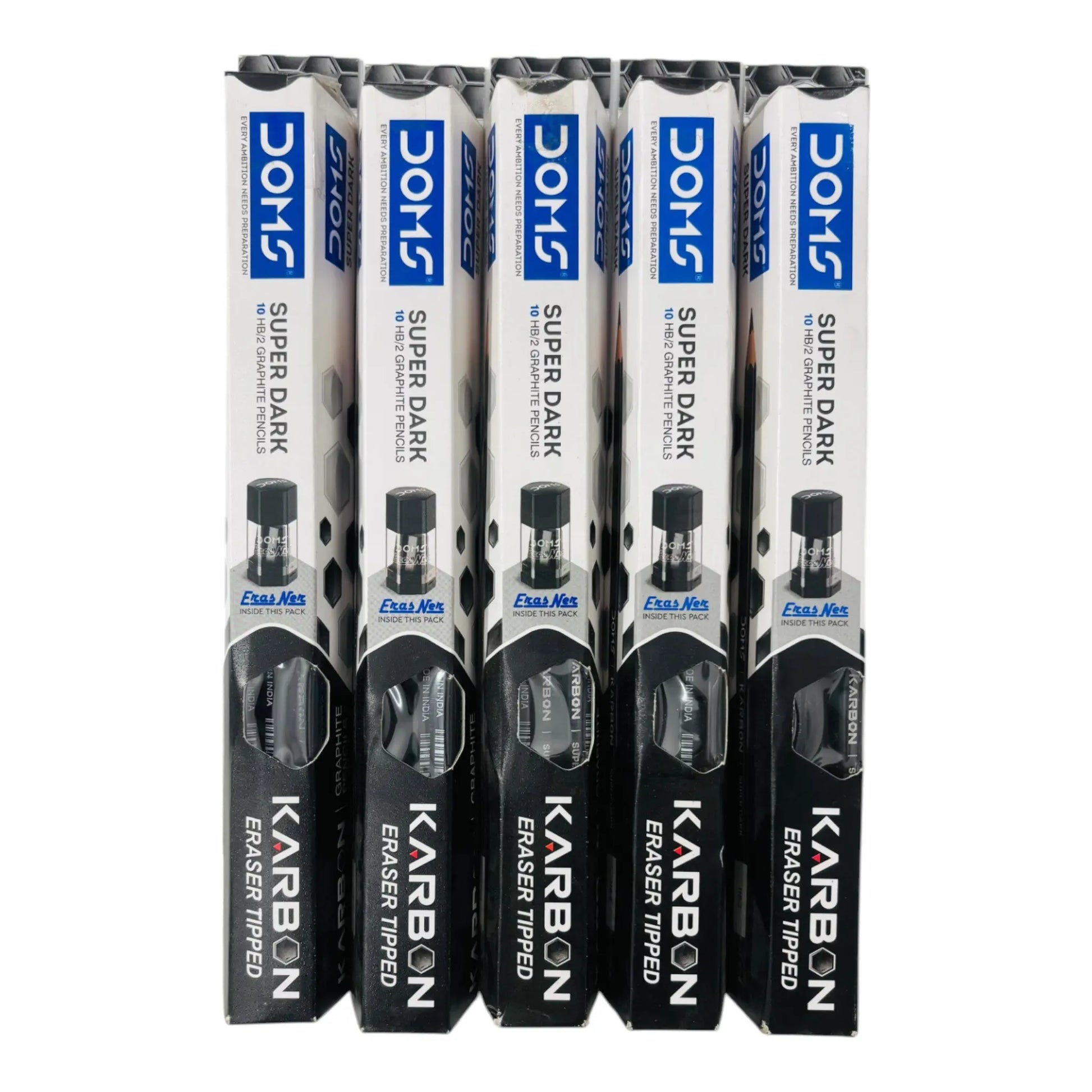 Doms Karbon Super Dark Pencil pack of (Sharpner+Eraser) (5 packets includes 50 Pencils) SS Creation Books