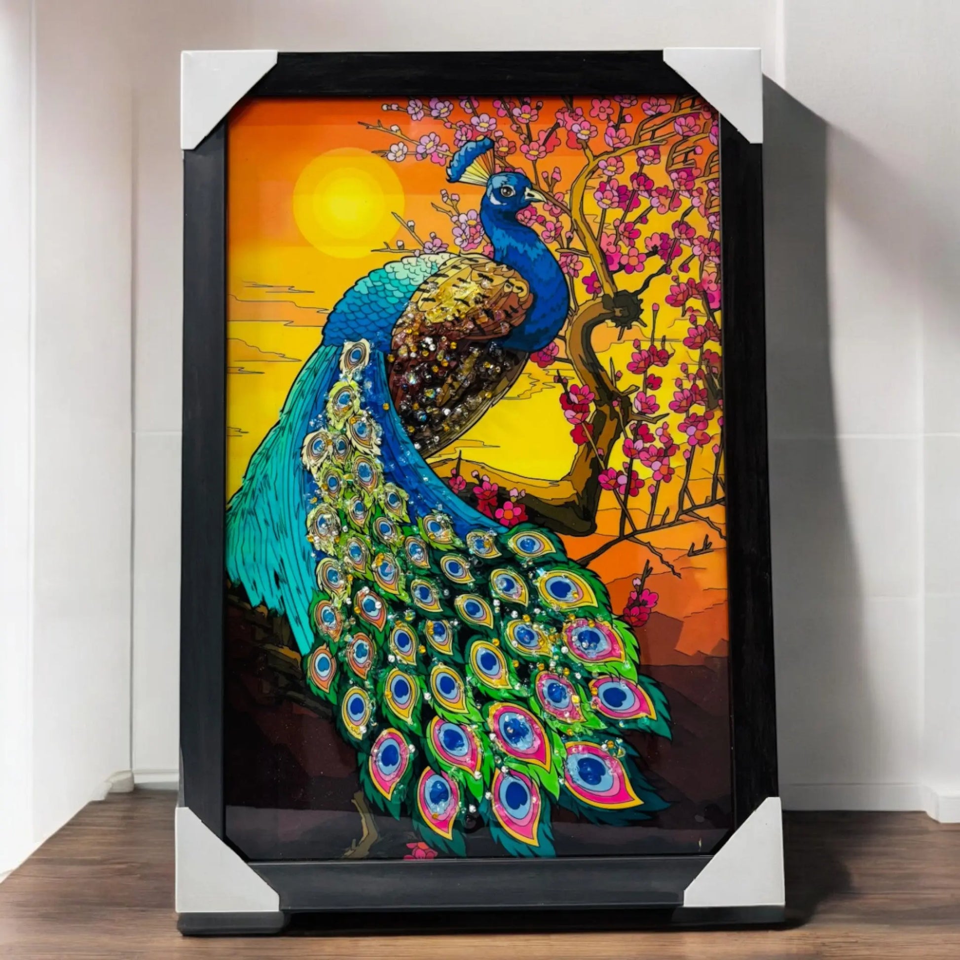 Majestic Peacock Wall Art – Bubble Glass Painting with Wooden Frame (13x19 inches) Graphikr - Publishing, Printing & Customized Gifting