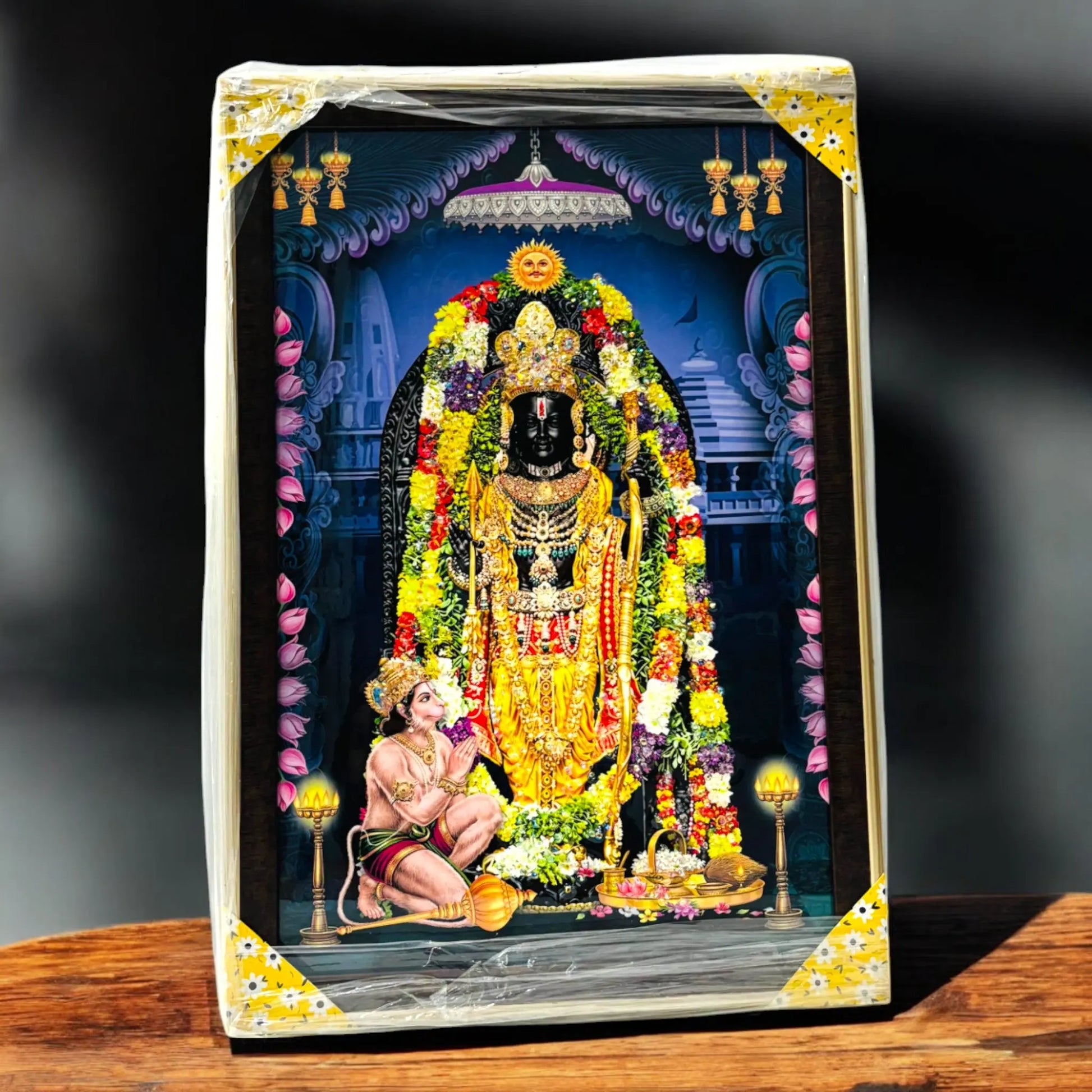 Lord Rama Ayodhyam Ram Mandir Wall Art – Spiritual Frame with Wooden Texture (13x19 inches) Graphikr - Publishing, Printing & Customized Gifting