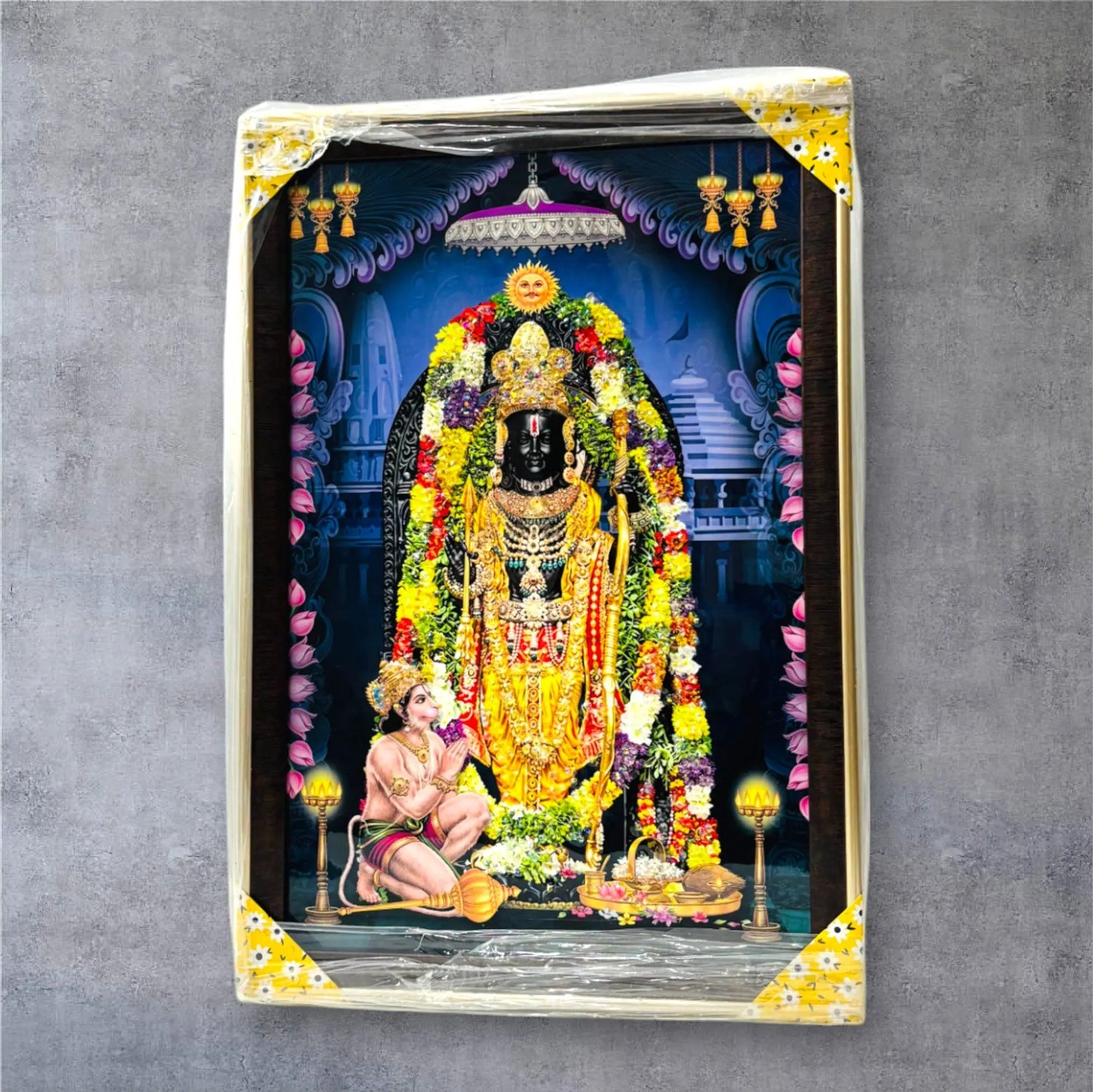 Lord Rama Ayodhyam Ram Mandir Wall Art – Spiritual Frame with Wooden Texture (13x19 inches) Graphikr - Publishing, Printing & Customized Gifting