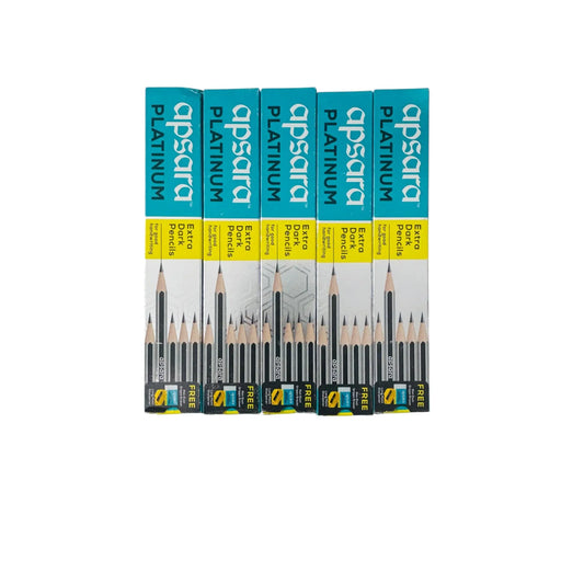 Apsara Platinum Extra Dark Pencil Pack of 50 pencils (1 packets includes 10 penciles + 1 Sharpener & 1 Eraser) 5x10 = 50 pencils + 5 eraser & sharpener SS Creation Books
