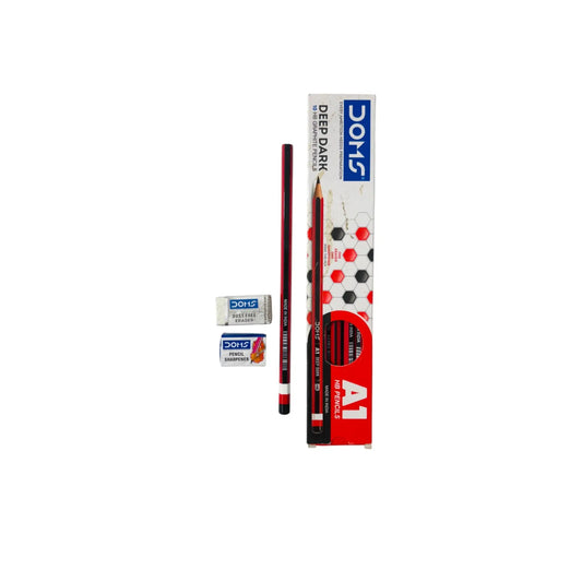 Doms A1 Deep Dark HB Graphite Pencil | Include Eraser & Sharpner | 10 Pencils | Innovative Groove for Perfect Grip | Use for Sketching & Drawing | Pack of 10 Pencils Graphikr - Publishing, Printing & Customized Gifting