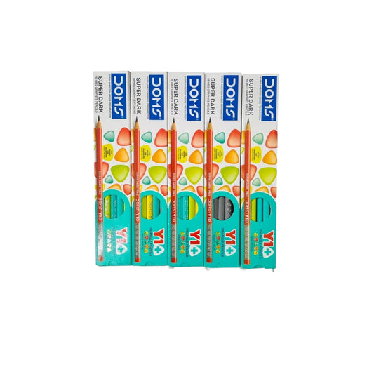 DOMS Y1 + Super Dark HB/2 Graphite Pencil Box Pack | Triangular Shape For Easy Hold & Comfortable Writing | Free One Eraser & Sharpner With Each Pack | Set Of 10 Pencils x Pack Of 5 SS Creation Books
